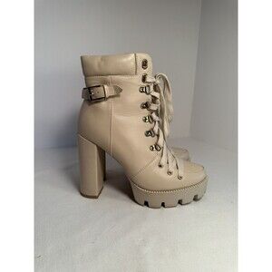 Beige Combat Heel Boots, Size 8